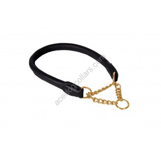 Ace Rolled super SOFT Half Check Leather Dog Collar ::BRASS CHAIN:: (Black, Brown, Tan)